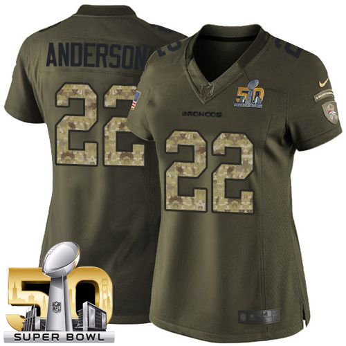 Nike Broncos #22 C.J. Anderson Green Super Bowl 50 Women's Stitched NFL Limited Salute to Service Jersey - Click Image to Close